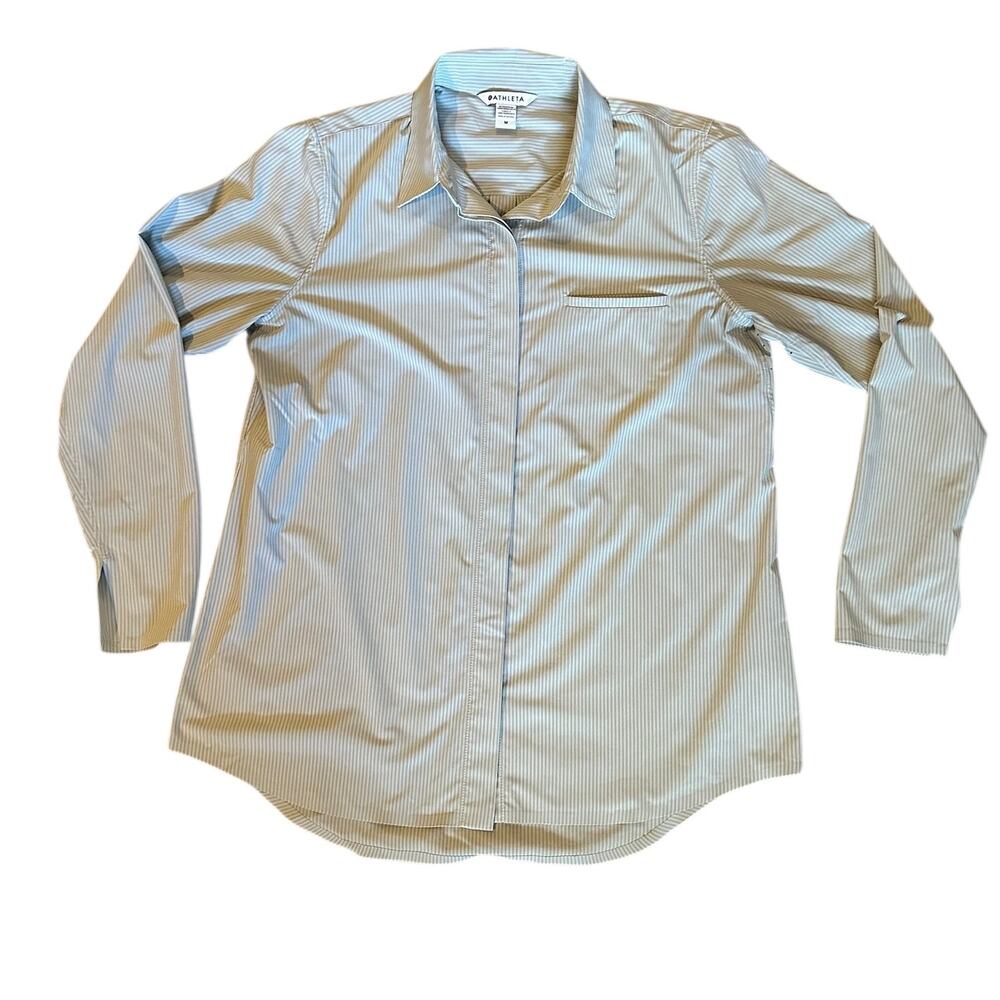 *SOLD* Athleta Women’s Pinstripe Long Sleeve Button-Up Shirt Size M Workwear - Picture 1 of 5